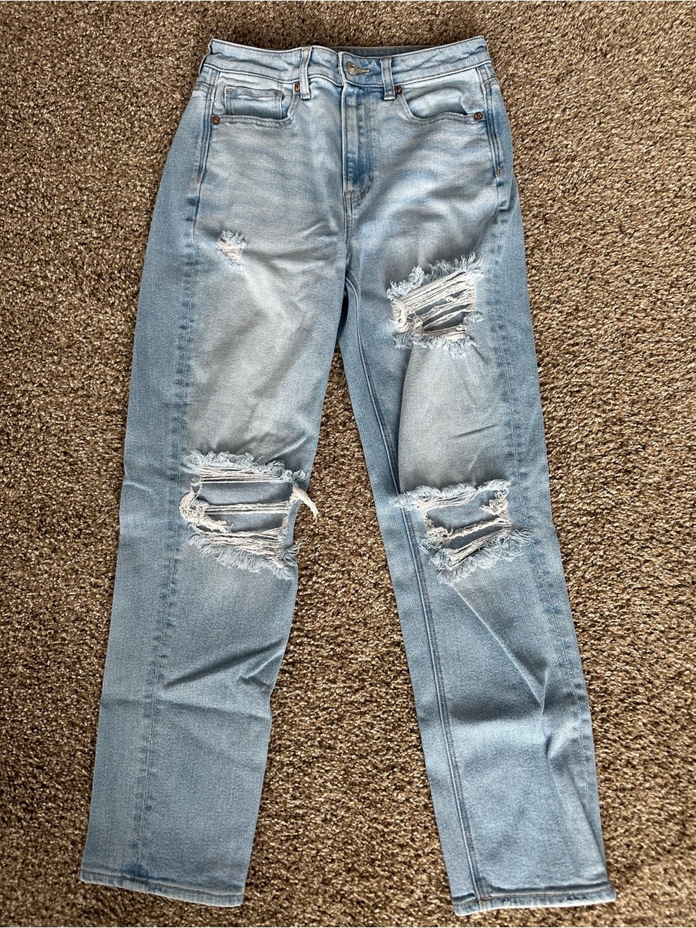 American Eagle Outfitters Light Blue Distressed Straight Leg Jeans